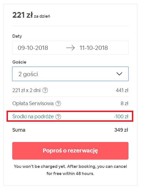 airbnb zniżka na start 100 zł